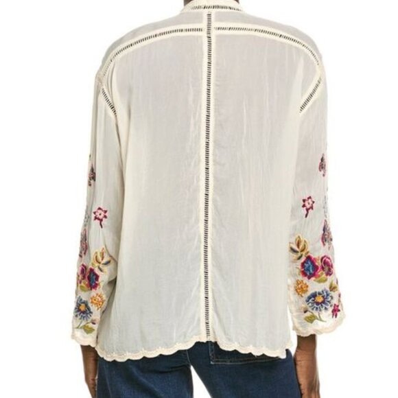 Johnny Was Maude Blouse Mathilde Embroidered Floral Butterfly Rayon Top Cream - Picture 3 of 4